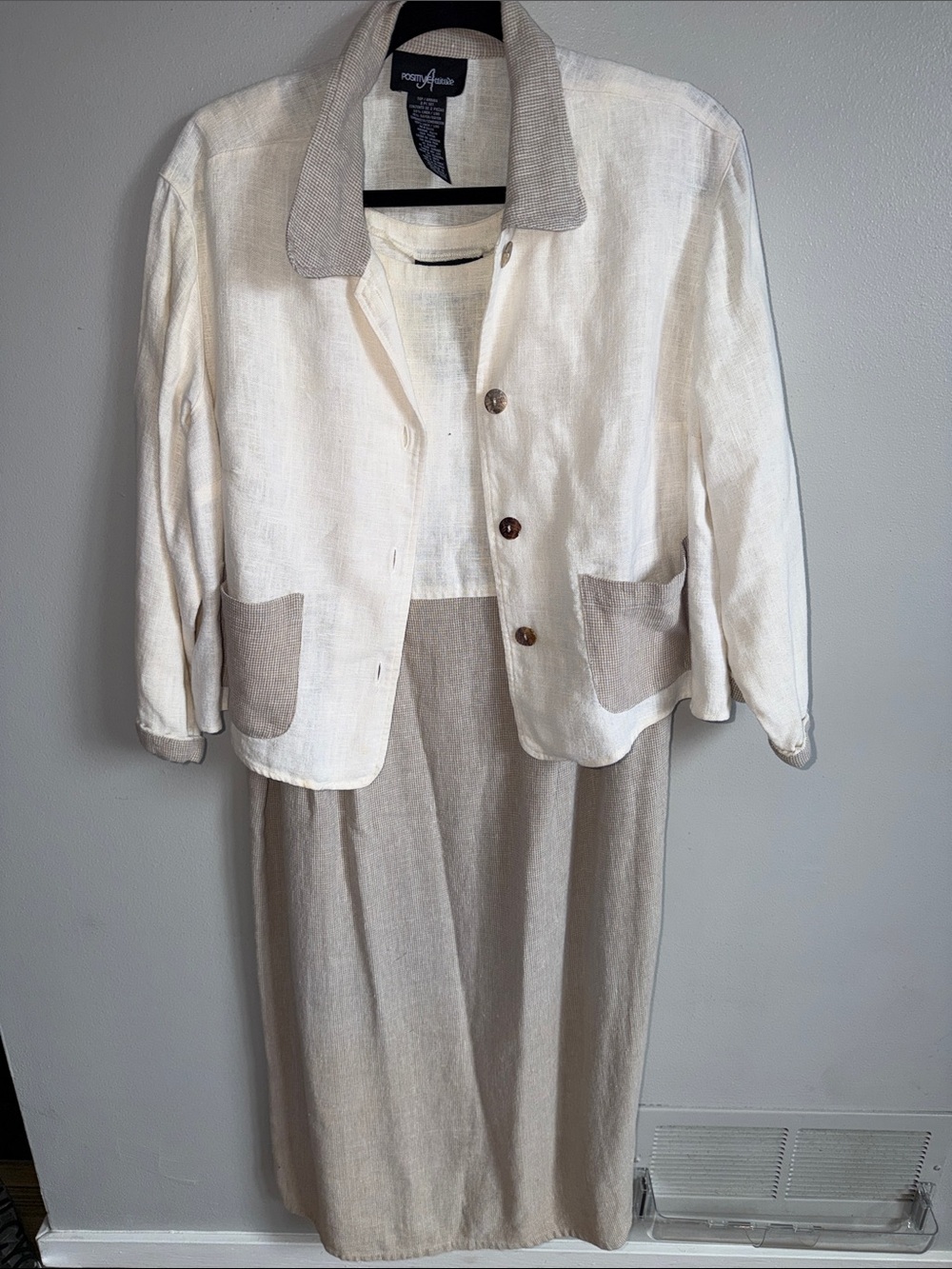 2 Piece Positive Attitude Vintage Two-Tone Linen Jacket & Dress Set
